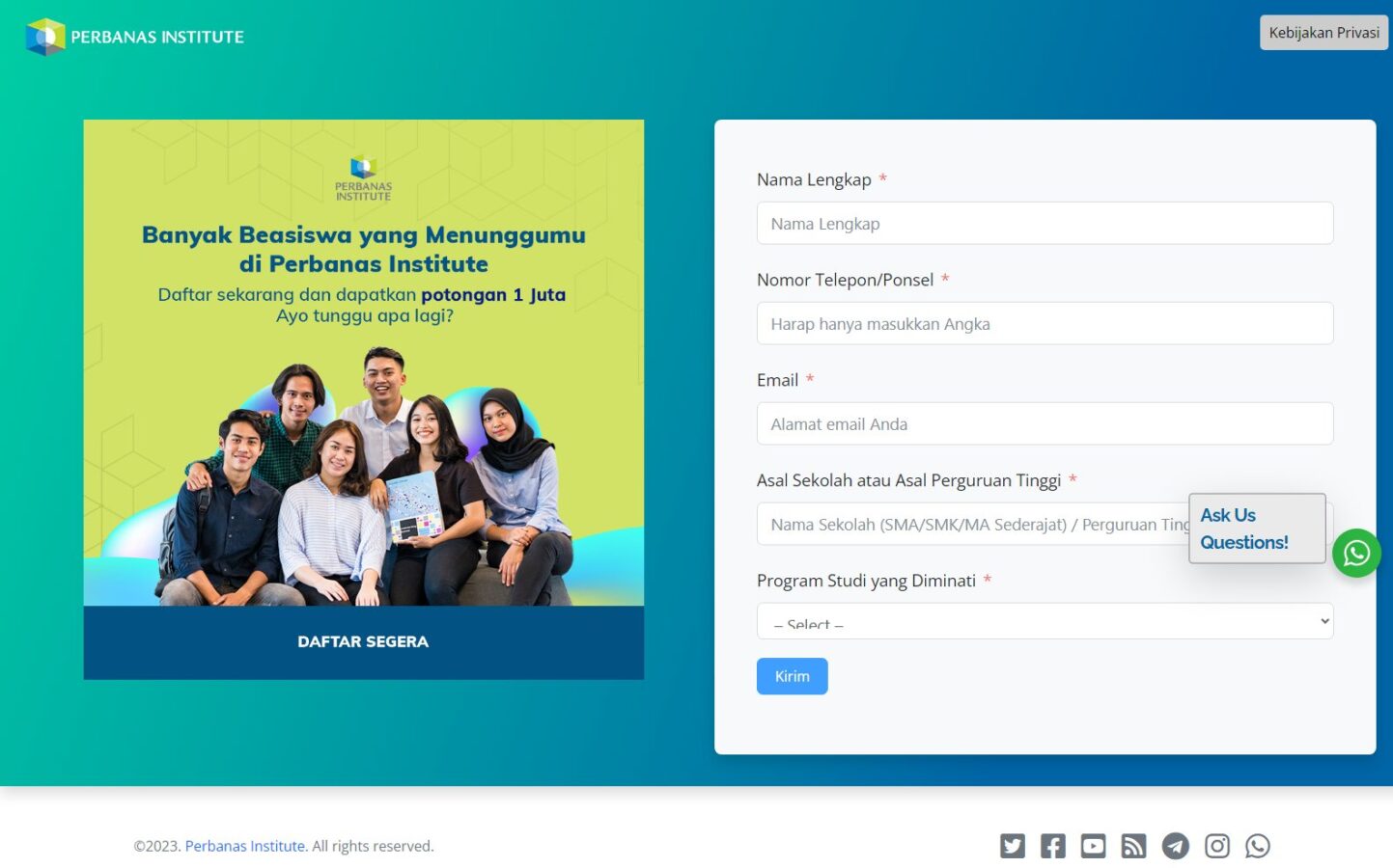 Landing Page of Perbanas Institute 2023